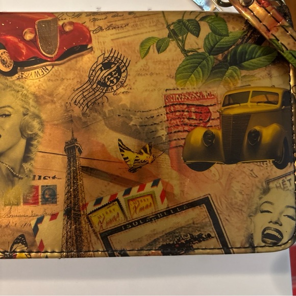 Nostalgia Women’s Wallet 1950’s Theme Marilyn Monroe Cars Eiffel Tower 8x4.5” - Picture 3 of 12